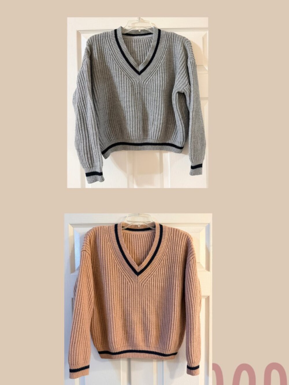 Lot of 2 Shein V-Neck Knit Sweaters Bundle Soft Blue-Grey & Blush Pink Women's S